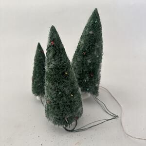 Department 56 Village Accessories Twinkling Lit Trees Green Set of 3 NO PLUG